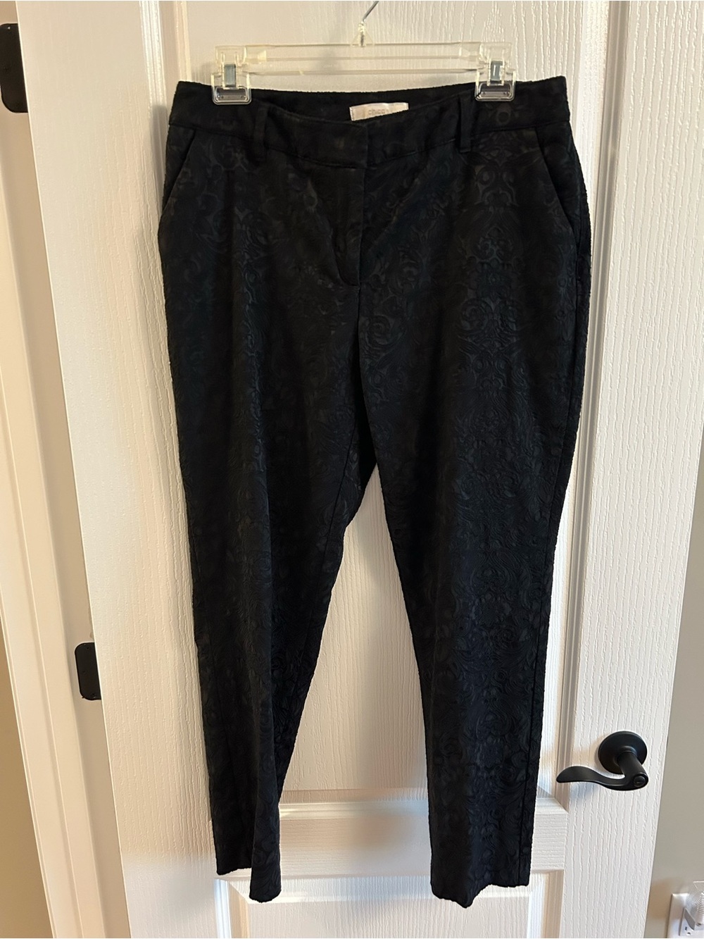 Chico's Black Straight Leg Pants with Subtle Jacquard Pattern